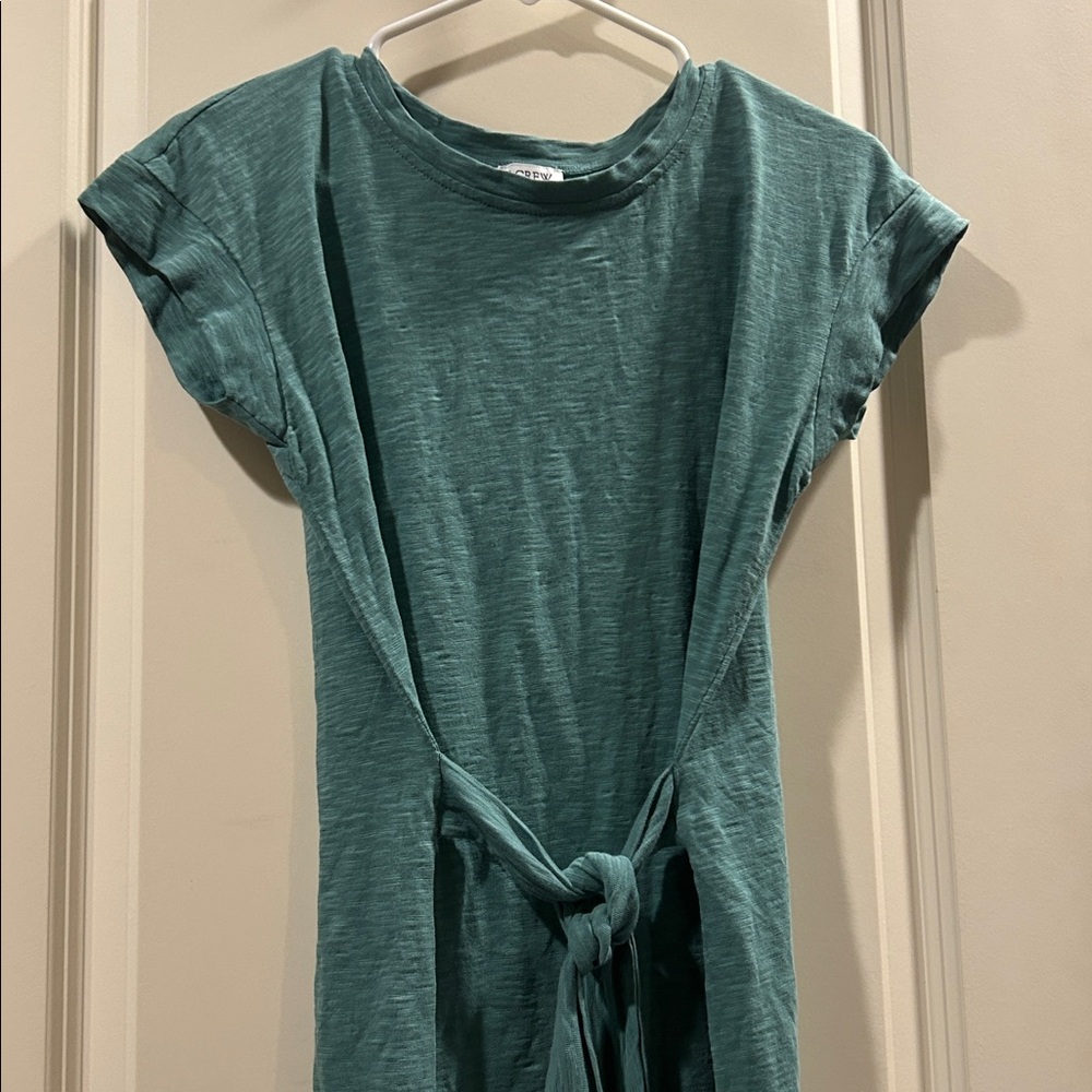 NWOT J. Crew Tie Waist fine rib TShirt Dress cap sleeve cotton w/stretch size XS